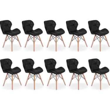 Imagem de Kit 10 Cadeiras de Jantar Charles Eames Slim Wood Estofada - Preto