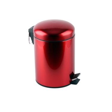 Imagem de Lixeira Vermelha Inox Cesto Lixo Removivel Com Pedal Aco Inoxidavel Decorativa Redonda Premium