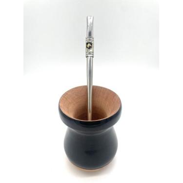 Imagem de Kit: Cuia de Madeira + Bomba Inox + Brinde - Michelon, Preto