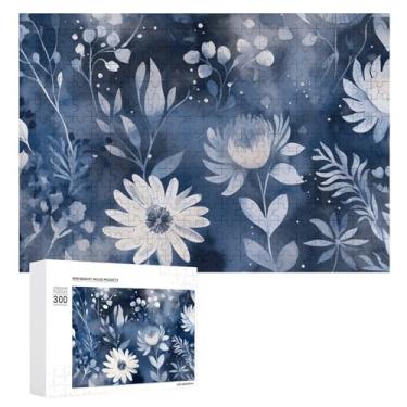 Imagem de Quebra-cabeça para adultos 1000 peças quebra-cabeça desafiador flores em fundo azul quebra-cabeça com letras na parte de trás quebra-cabeça personalizado perfeito para noites de jogo