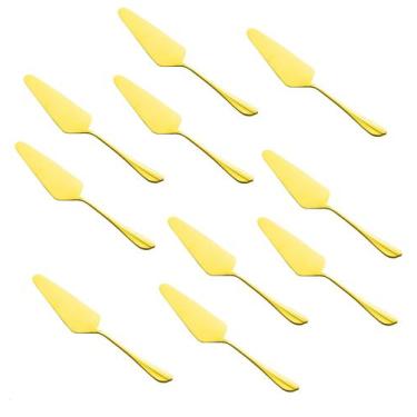 Imagem de Kit 10 Espátula 25cm Inox Bolo Torta Sobremesa Servir Mesa Dourada - L