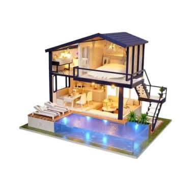 Imagem de Mini Kit De Casa De Boneca DIY Quebra-cabeça 3D Casa Artesanal Com Luz