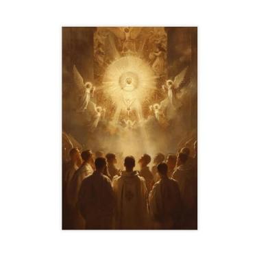 Imagem de KERAXL Pôster de pintura Adoração do Sacramento Abençoado, pôster vitoriano Arthur Hacker Santa Eucarística, impressão da Igreja de Jesus Cristo, arte em missa estilo sem moldura 12 x 18 polegadas (30