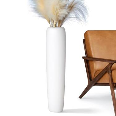 Imagem de Rocendlor Vaso branco de 69,8 cm para decoração de casa - Vaso de chão alto para sala de estar, quarto, escritório - Vasos altos minimalistas elegantes para hastes grandes secas, grama dos pampas