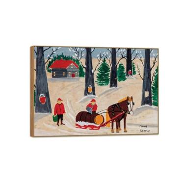 Imagem de Maud Lewis Famosa Pintura-Impressões em Tela Reprodução-Quadro Sala de Estar(Collect Maple Sugar) 50x70cm-19x27in Moldura de Wooden