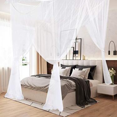 Imagem de Mosquiteiro AIFUSI, King Size com quatro cantos, cortina para cama individual, serve para todos os berços e camas para quarto adulto, quartos de crianças, berço de bebê, jardim, acampamento