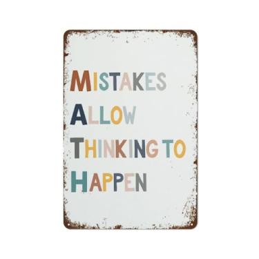 Imagem de Funny Vintage Tin Metal Sign Mistakes Allow Thinking to Happen Print Boho Math Classroom Print Math Wall Art It's Ok to Make Mistakes 30 x 20 cm Adequado para decoração de bar doméstico