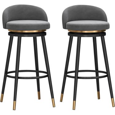 Imagem de Conjunto De 2 Bancos De Bar, Bancos De Bar Com Encosto, Bancos De Bar De Veludo Modernos Com Base De Apoio Para Os Pés De Metal Para Bar, Balcão, Cozinha E Casa, Dark Grey-2, 75cm