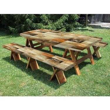 Imagem de Capa de toalha de mesa marrom para piquenique e banco, paleta de cores sépia, quadrados de pontos abstratos, motivos boêmios, patchwork, para Natal, festas, piqueniques, 182 cm C x 71 cm L bege e