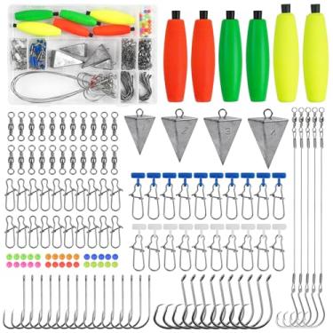 Imagem de 140 peças de equipamento de pesca de surfe, equipamento de busca de peixes de água salgada Santee Cooper Rigs Peg Floats Pirâmide Anzol Círculo Giratórios Chumbadas Slides Equipamento de Pesca