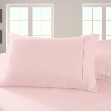 Imagem de Pizuna Fronha Algodão Rosa Claro, 400 fios de algodão 100% sateen de fibra longa fronhas 50x70 cm com aba elegante de 5 cm - 2 pecas