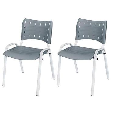 Imagem de Kit 2 Cadeira Iso Base Branco Igreja, Escola, Escritorio Cinza