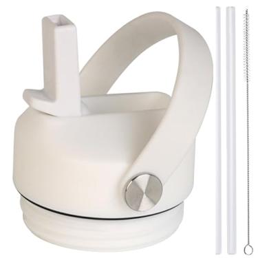 Imagem de Tampa de canudo para garrafa de água Yeti Rambler 18 26 36 1,8 g, tampa de substituição para RTIC 510.3 g 737.1 g 1,020.6 g, tampa com canudo e escova e alça flexível (branca)