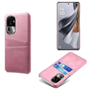 Imagem de Capas Compatível com OPPO RENO 10 PRO+,tampa protetora de couro falso,design de saco de cartão com 2 fendas de cartão atrás,proteção anti-impressão digital e anti-gota-Pink