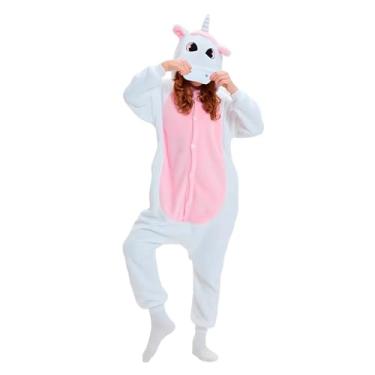 Imagem de Kigurumi Masculino Roupa de Inverno Fantasia Pijama Unicornio Quentinho com Capuz Bordado Rosa Azul Roxo ou Branco (Branco e Rosa, KIT P)