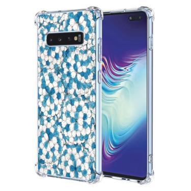 Imagem de JDYGWK Capa para Samsung S10 5G Galaxy S10 5G estampa floral transparente, silicone TPU macio, fina, à prova de choque, capa protetora antiarranhões para Samsung Galaxy S10 5G, azul branco floral
