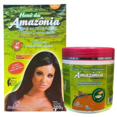 Imagem de Kit Henê Da Amazônia Em Pó Preto Azulado + Creme Branco 500g - Divina 