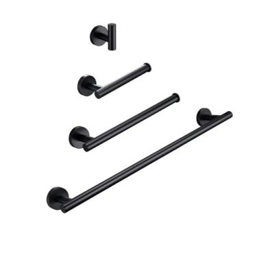 Imagem de Kit de acessórios para banheiro - Suporte redondo para papel higiênico em aço inoxidável dourado escovado, ganchos para toalhas, MB, conjunto com 4 peças