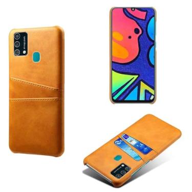 Imagem de Capas Compatível com Samsung Galaxy M21S,Caso de couro PU-Tampa de telefone a prova de choque com 2 slots de cartão,Proteção anti-impressão digital e anti-gota-Yellow