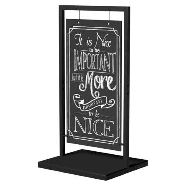 Imagem de INNOVART Placa de cavalete para quadro de giz, placa de calçada de 89 cm x 45 cm com prateleira de exibição, cavalete de quadro-negro de pé livre, placa de quadro negro para pendurar nos dois lados