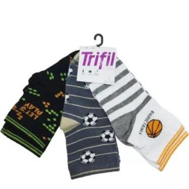 Imagem de Kit Meia Infantil Menino 3 Pares Cano Médio Infantil Trifil T5008k, Mu