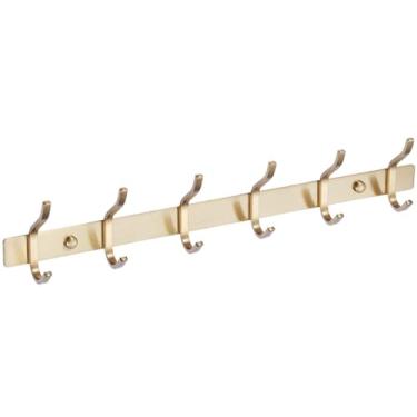 Imagem de AZW Suporte de parede para cabideiro, ganchos de metal resistente de aço inoxidável para pendurar para roupões, bolsas, chaves, chapéu, roupas e toalhas de porta de banheiro (latão polido dourado 6