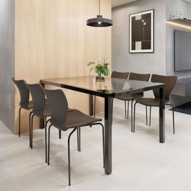 Imagem de Conjunto Mesa de Jantar Retangular 160cm X 75cm Tampo de Vidro com 6 Cadeiras Smart Preto