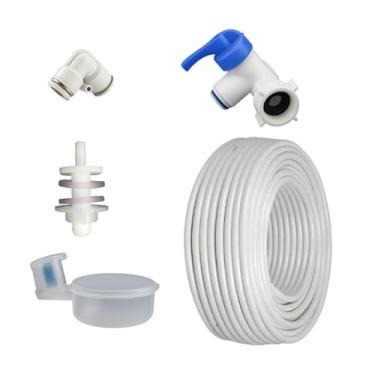 Imagem de Boia Nível + Conector Fixação da Boia + Engate Rápido 1/4 + Registro Rosca 1/2 Saída 1/4 + Mangueira (Engate L Branco, 01 Metro Mangueira)