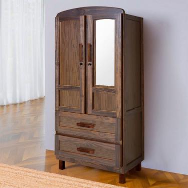 Imagem de Guarda-Roupa Solteiro Murici Madeira Maciça 2 Portas 2 Gavetas com Espelho Imbuia Naturall - Pnr Móveis