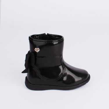 Imagem de Bota Infantil Kidy Cano Médio Verniz Laço Preto Delicada Inverno Confortável Antiderrapante-Feminino