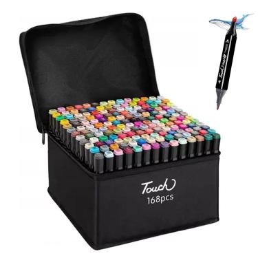 Imagem de Canetinha Caneta Marcador 168 Cores Ponta Dupla Permanente Bolsa Estojo Duas Pontas Desenho Pintura Arte Cartaz