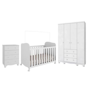 Imagem de Dormitório Infantil Júnior Guarda Roupa 4 Portas, Cômoda e Berço Uli - Móveis Peroba