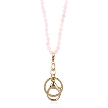 Imagem de Cordão para crachá de identificação – Cordão para chaveiro com fivela de gancho longo colar com contas de cristal, camurça sintética, strass brilhante, Natural Stone - Pink