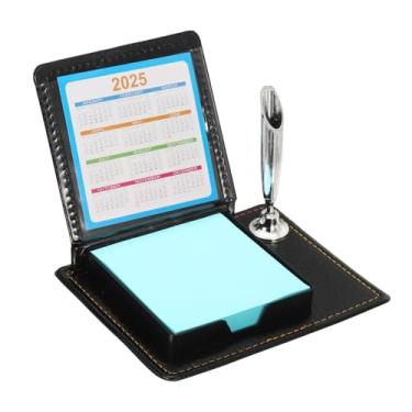 Imagem de PATIKIL 1 suporte de notas adesivas de couro com suporte de caneta, porta-notas de postes, caixa de armazenamento mini estojo para cartão de visita organizador de bloco de notas para mesa, presente de