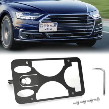 Imagem de Moldura frontal sem furadeira compatível com Audi A8 / S8 2013-2018 Suporte de montagem de gancho de reboque para placa de carro antifurto Capas de etiqueta de carro à prova de ferrugem, acessórios de