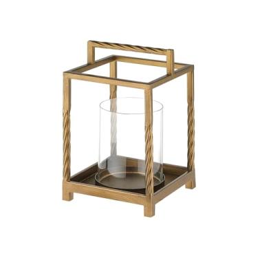 Imagem de Lanterna de metal moderna com moldura contrastante com cilindro de vidro (latão, 15 x 25 cm)