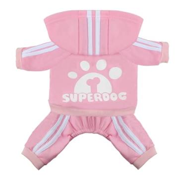 Imagem de LONTEPET Moletom com capuz de cachorro 4 pernas macacão para cães pequenos roupas de cachorro pulôver moletom algodão cachorro casaco de inverno vestuário gato (GG, rosa)