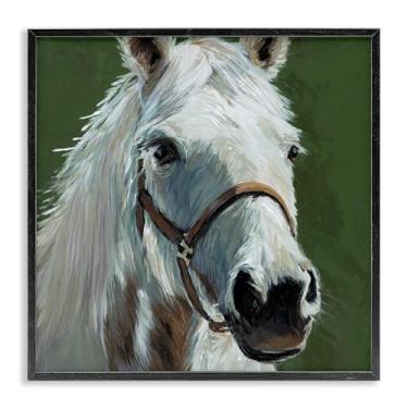 Imagem de Stupell Industries Cavalo branco em verde preto emoldurado giclée design de arte por Wani Pasion, 61 x 61 cm