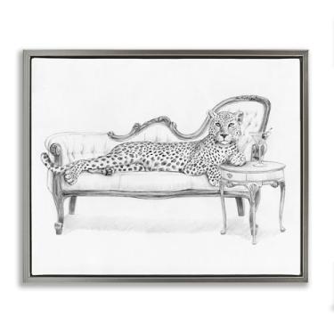 Imagem de Stupell Industries Design de arte de parede em tela flutuante cinza chita da Besta Lounging por Victoria Barnes, 43 x 53 cm