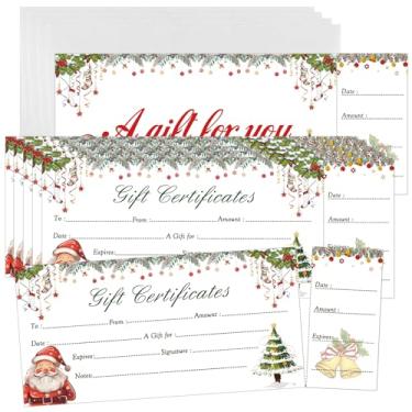 Imagem de Conjunto de 50 vales de presente vermelhos ou brancos de Natal com envelopes 12 x 6 cm cartões de presente em branco para uso comercial spa salão restaurante aniversários (branco)