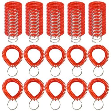 Imagem de Smanzu Pacote com 60 chaveiros coloridos de bobina de pulso, pulseira espiral, porta-chaves para crachá de identificação de academia de piscina (vermelho)