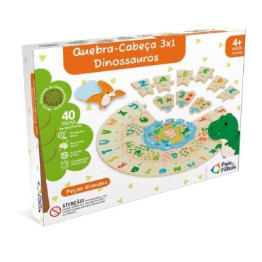 Imagem de Pais & Filhos - Quebra Cabeça, 3x1 Dinossauros, Madeira