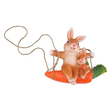 Imagem de Estátua de Coelho Baloiço Decoração de Jardim Resina Coelho Castanho Cenoura Simulação Escultura Jardim Ao Ar Livre Paisagem Pendurado Decoração de Animais Doméstico Delicado Dom