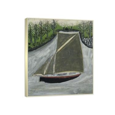 Imagem de RYLJCZ Reproduções de pinturas famosas de Alfred Wallis-(Sailing Ship) Impressões em tela- quadros decorativos para sala de estar 55 x 66 cm (21,6 x 25,9 pol. Molduras de champanhe