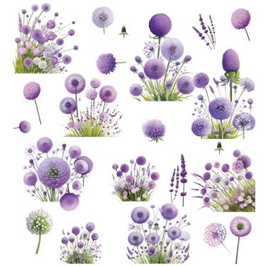 Imagem de CRASPIRE Adesivo de janela de dente-de-leão de 8 folhas decalques de plantas roxo flor de dente-de-leão primavera verão autoadesivo PVC impermeável janela de vidro adesivos para sala de estar escada