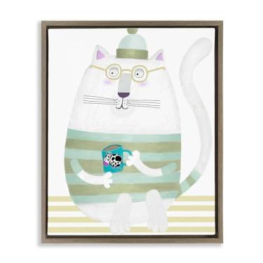 Imagem de Stupell Industries Caneca de gato com vaca marrom moldura flutuante arte de parede design por Carla Daly, 78 x 63 cm