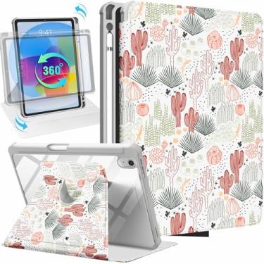 Imagem de Uppuppy Capa para iPad 10ª geração 10,9 polegadas capa fólio com suporte de lápis feminino bonito meninas cacto feminino plantas bonitas kawaii design estético suporte giratório para Apple iPad 10 Gen Cases 2022