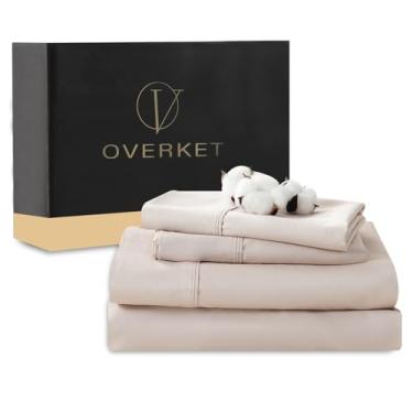 Imagem de Overket Lençóis de algodão egípcio tamanho casal 4 peças 1000 fios trama cetim macio respirável bolso profundo 40,6 cm (completo, rosa empoeirado)