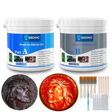 Imagem de BBDINO Kit de silicone líquido escovado para fabricação de moldes 25A 1 kg, cura de platina e auto-engrossar molde de silicone líquido, ideal para grandes projetos de custo mestre como pedra/concreto
