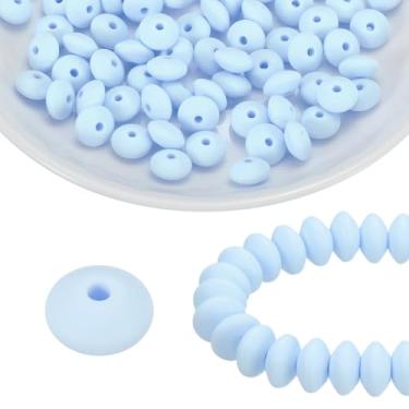Imagem de HARFINGTON 100 contas de silicone 12 mm contas focais de borracha de lentilha a granel para canetas, chaveiro, pulseira, colar, faça você mesmo, cinza, azul